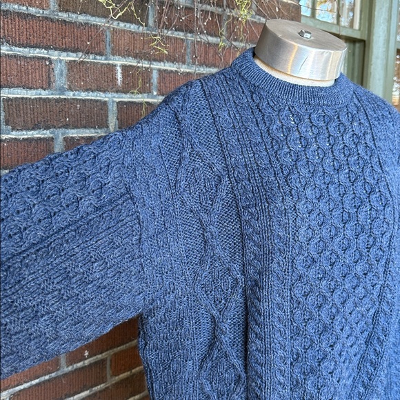 Aran Sweater Market Caspian blue fisherman cable knit Ireland wool sweater. Sz M - Picture 8 of 15